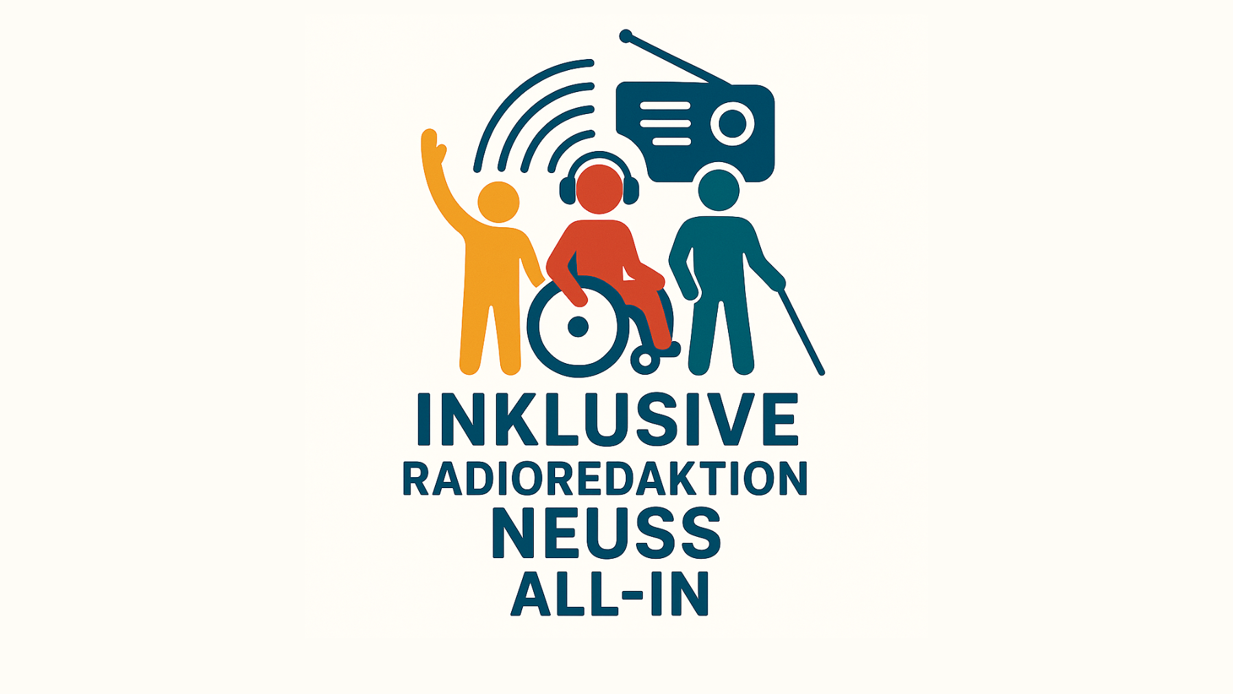 Aus verschiedenen Icons bestehendes Logo für die inklusive Radioredaktion Neuss All-In